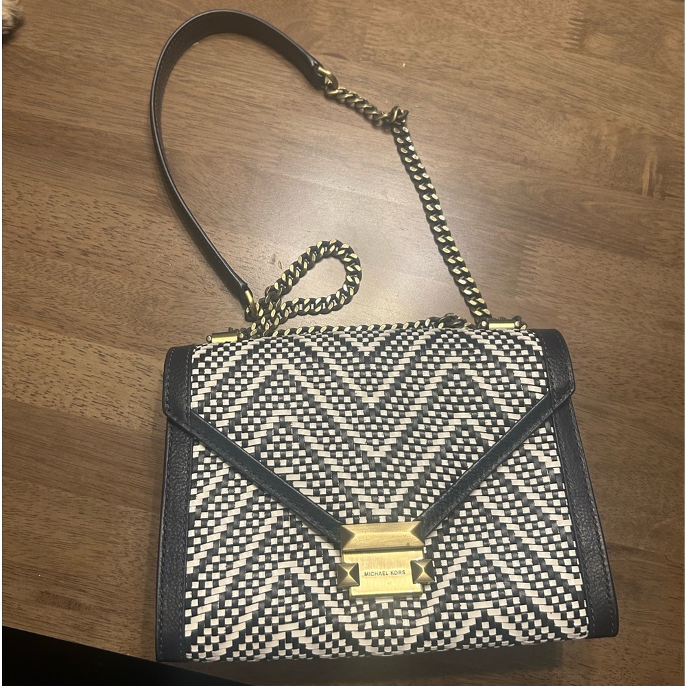 Michael kors navy/cream woven leather crossbody